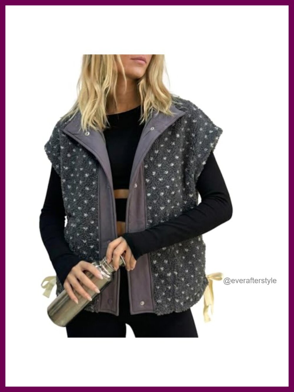 Slouchy Sherpa Fuzzy Fleece Polka Dot Vest Button Down Sleeveless Gilet